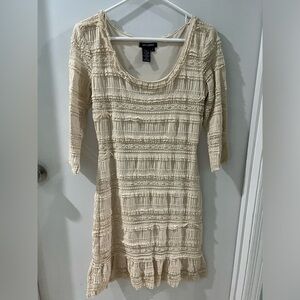 Max Edition Beige Lacey 3/4 Sleeve Dress, size small